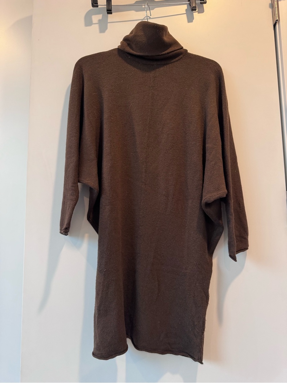 Women’s Brown Turtleneck Dress - Relaxed Longline Knit